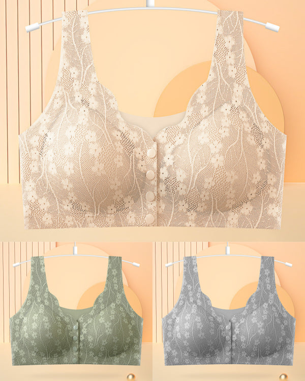 😍【3 sztuki】【40-100KG】👙Biustonosz damski bez fiszbin z koronkowym przodem, 49% zniżki