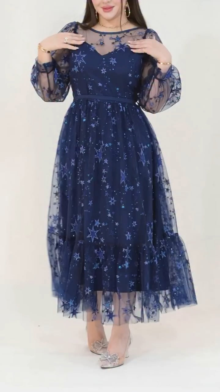 【S-5XL】✨【Długa sukienka z tiulu w gwiazdki】Elegancka i smukła|Marzycielskie rozgwieżdżone niebo|Idealna na randki i imprezy