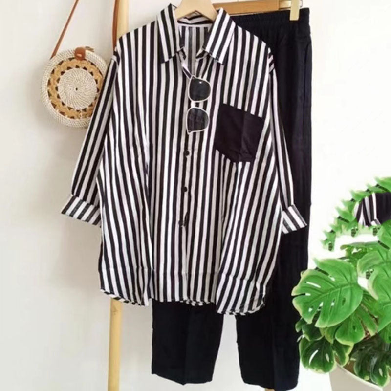✨👗【50%OFF】【S-5XL】 🌸Costum casual din două piese cu dungi de primăvară_3976165
