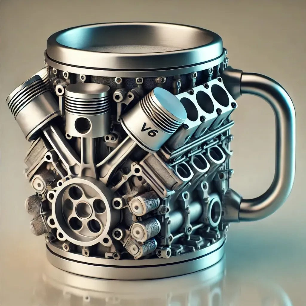 🎁☕ Taza de café de acero inoxidable Creative Engine V6V8, diseño mecánico