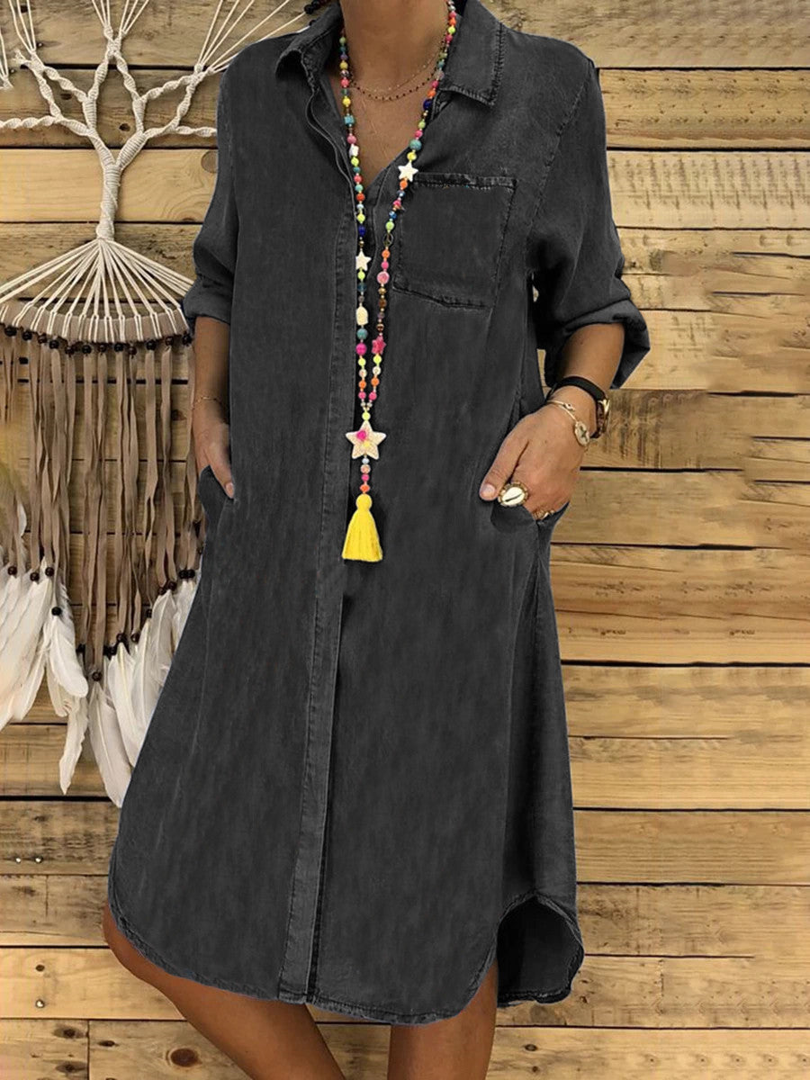 【Płatność przy odbiorze】2026 plus size ladies denim dress casual dress plain color