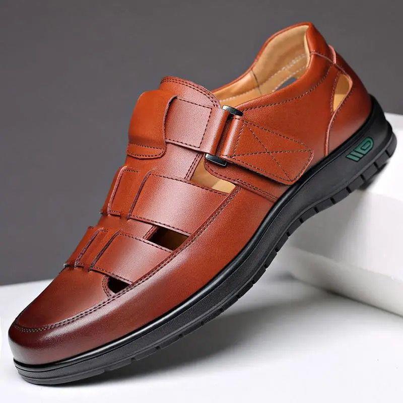 👞👍【38-44】2025 Vară Sandale Bărbați Piele de vacă Respirabil Hollow Anti-alunecare Casual