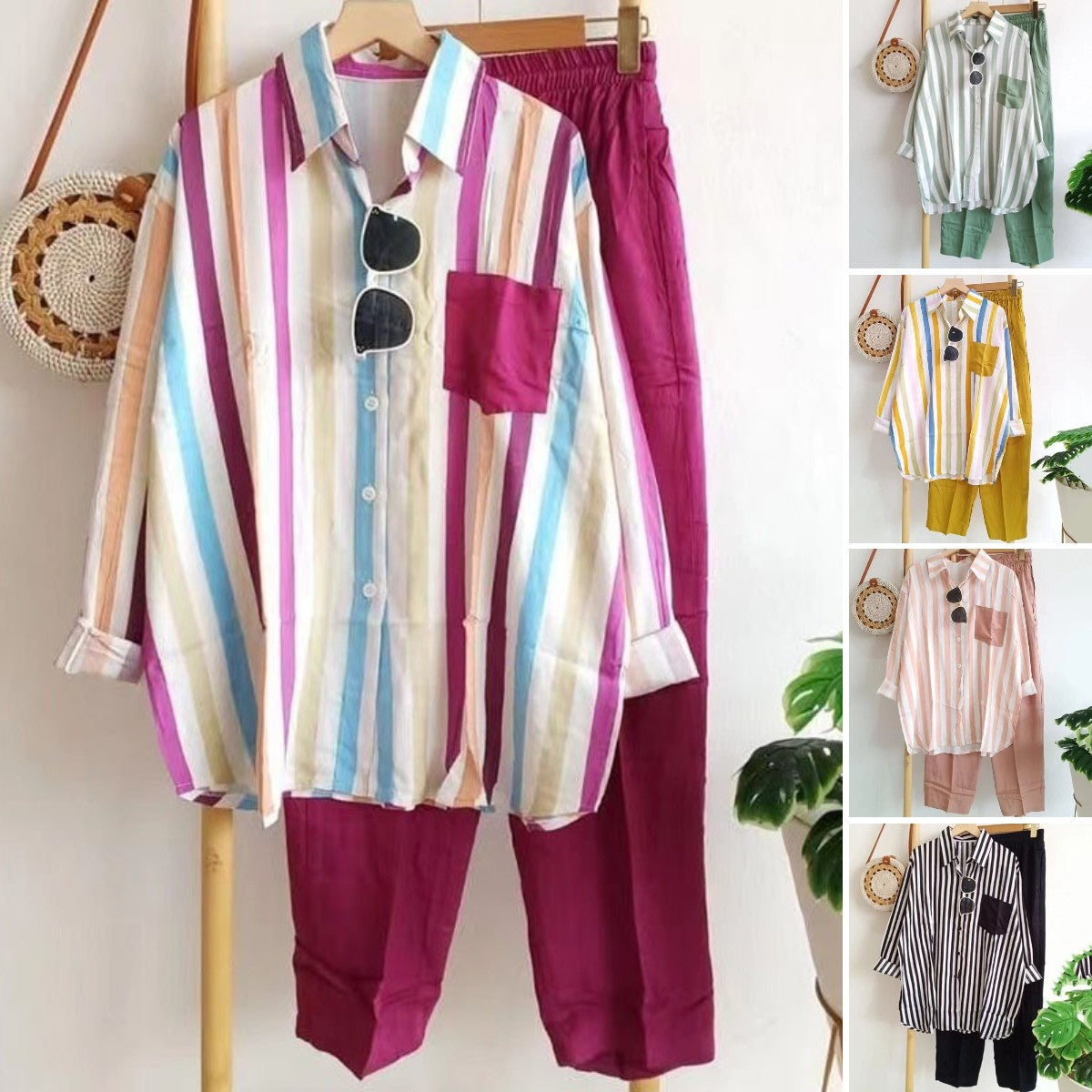 ✨👗【50%OFF】【S-5XL】 🌸Costum casual din două piese cu dungi de primăvară_3976165