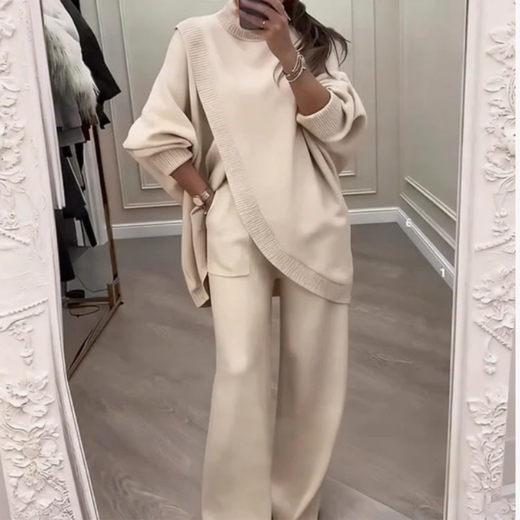 🔥 49% popusta! Novo! Ženski dvodijelni set - asimetrični pulover + hlače širokih nogavica, široki kroj, mekana tkanina, super udobne👚 Besplatna dostava✨