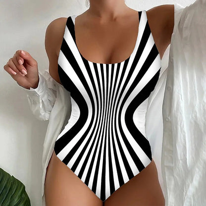 🤽‍♀️🩱【S~8XL】Seksowny, jednoczęściowy kostium kąpielowy w paski💕