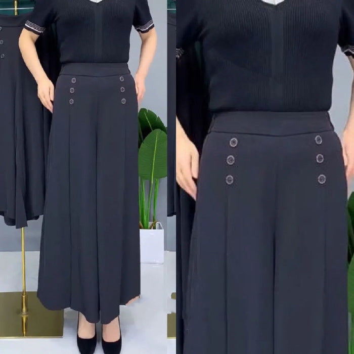 🔥Letnie luźne, lodowe jedwabie, uniwersalne i eleganckie, drapowane kuloty z szerokimi nogawkami, wyszczuplające i zakrywające krok