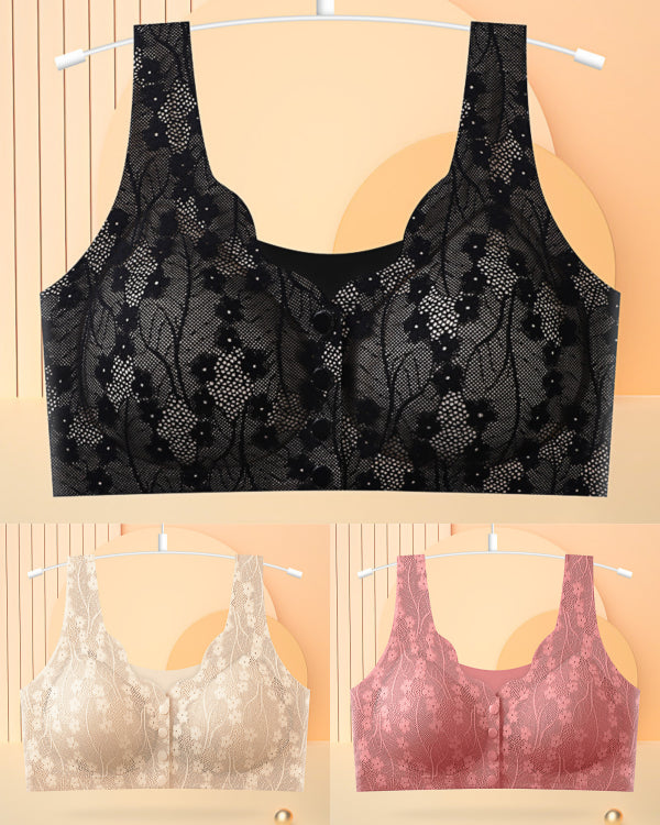 😍【3 sztuki】【40-100KG】👙Biustonosz damski bez fiszbin z koronkowym przodem, 49% zniżki