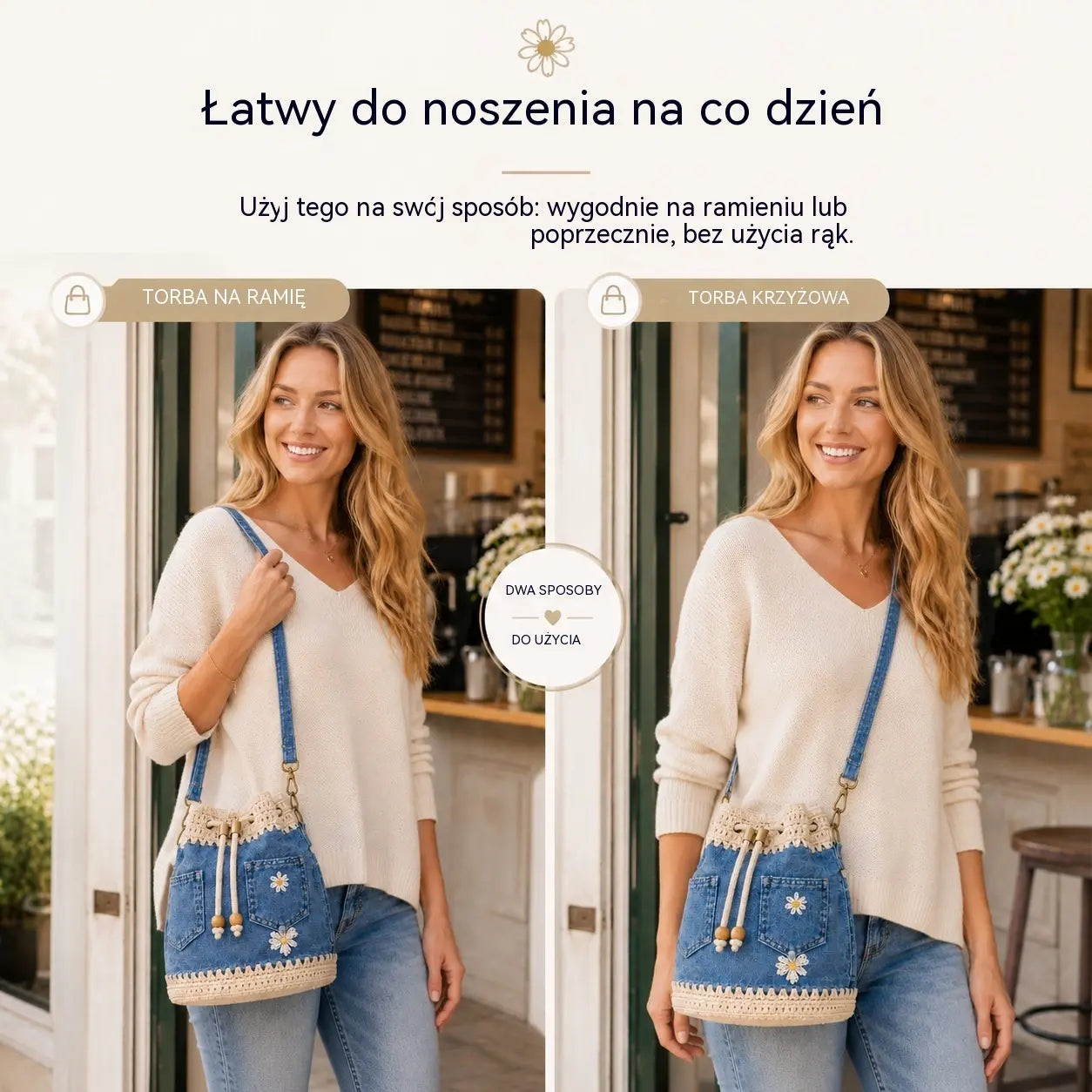 Tkana torba jeansowa w stylu boho, która dopełni każdą stylizację ✨