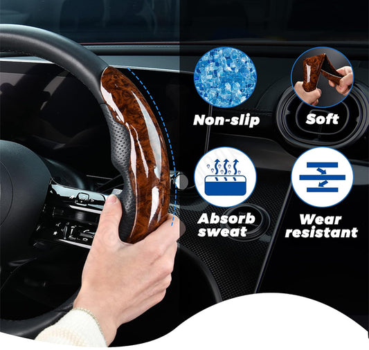 🚗【1 zestaw 3 sztuk 】👍👍Drewniana antypoślizgowa osłona kierownicy samochodu