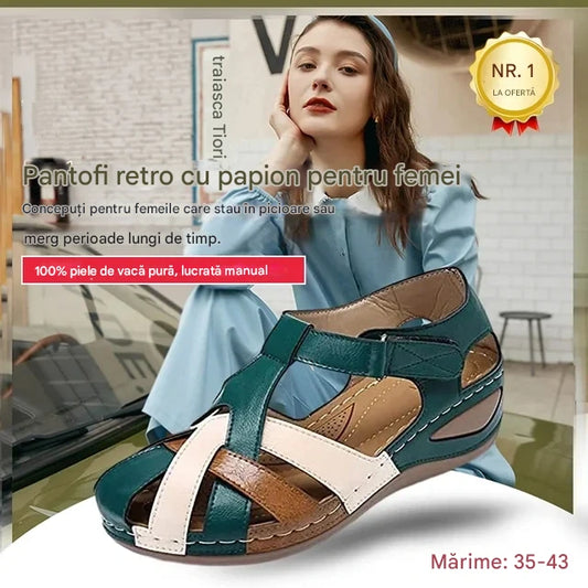 ✨ Cel mai bun cadou de sărbători 🎁 【35-43】✨ Sandale noi din piele moale pentru femei, cu talpă groasă și vârf deschis, 2025