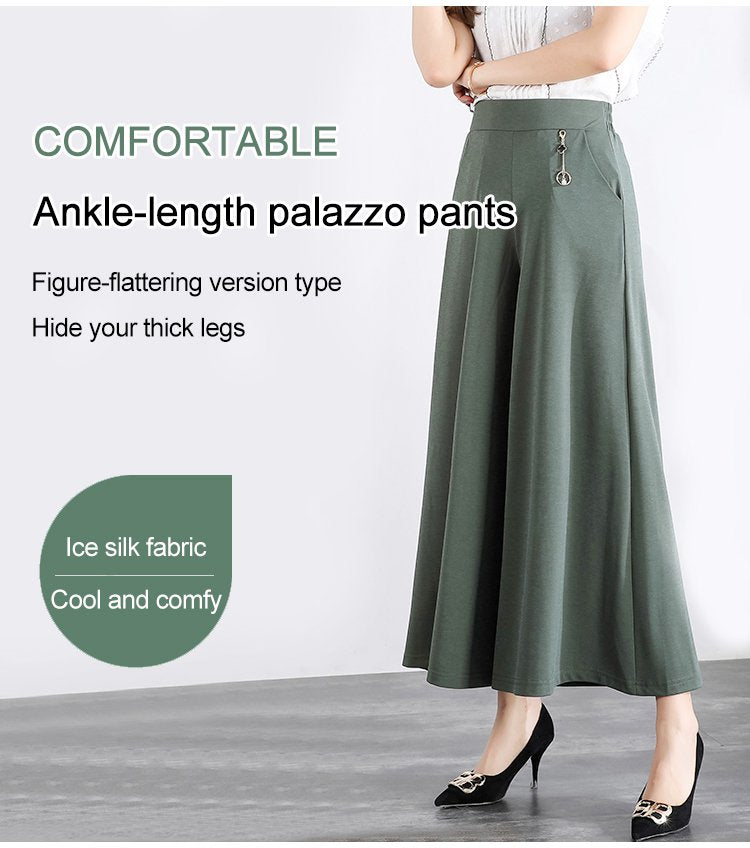 👖🌿【M-5XL】2025 Nowe damskie letnie szerokie nogawki Ice Silk Cropped Pants-3918409