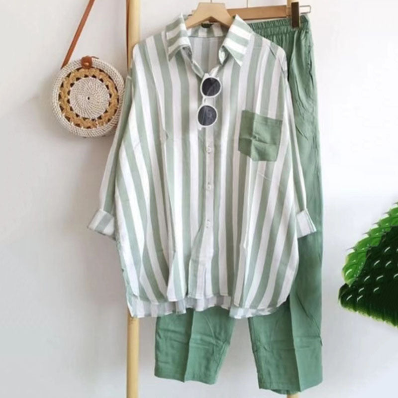 ✨👗【50%OFF】【S-5XL】 🌸Costum casual din două piese cu dungi de primăvară_3976165