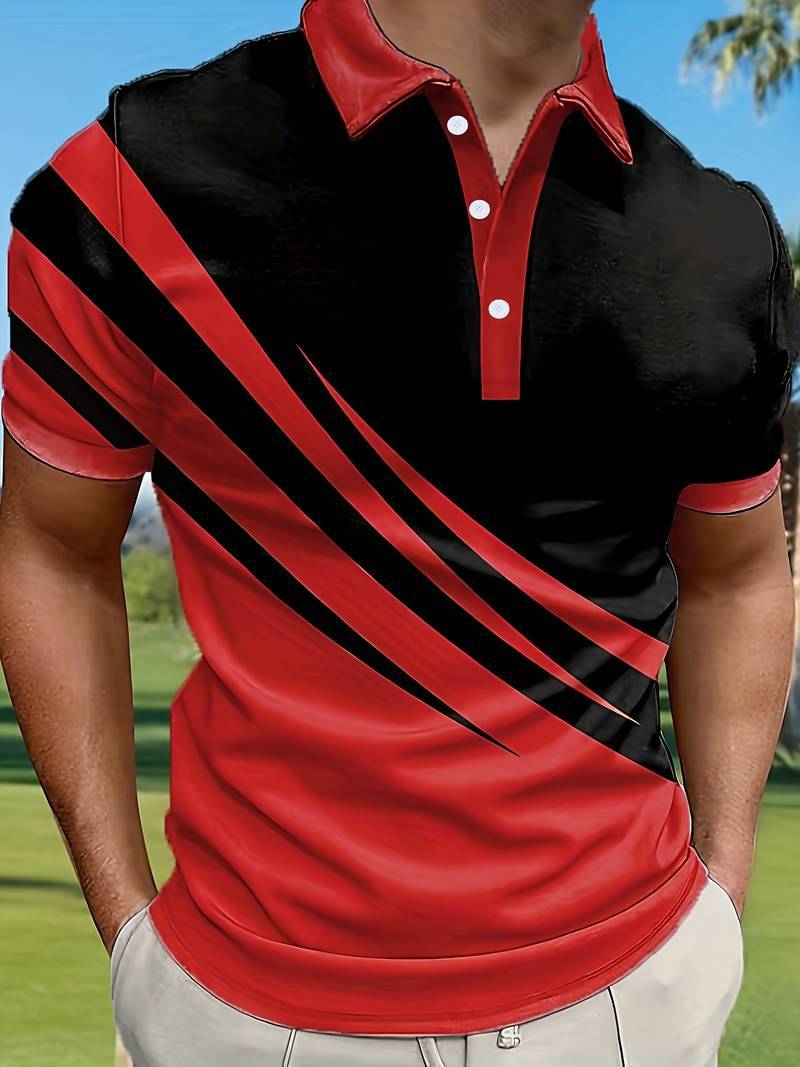 👔【S-6XL】Męska nowa letnia koszulka POLO w paski z nadrukiem 3D