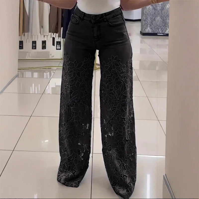 💥Promocja 💥【50KG-110KG】👖 Nowoczesne jeansy z koronkowymi łatkami