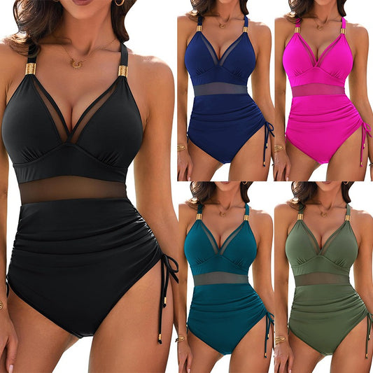 🏖️👙【Najlepiej sprzedający się nowy produkt】🌴【40-90 kg】Letni modny jednoczęściowy kostium kąpielowy z dekoltem w serek i odkrytymi plecami