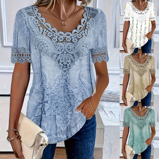 🤩🌺【S-6XL】2025 Noua modă Tricou casual elegant din dantelă pentru femei, confortabil și respirabil_3972632