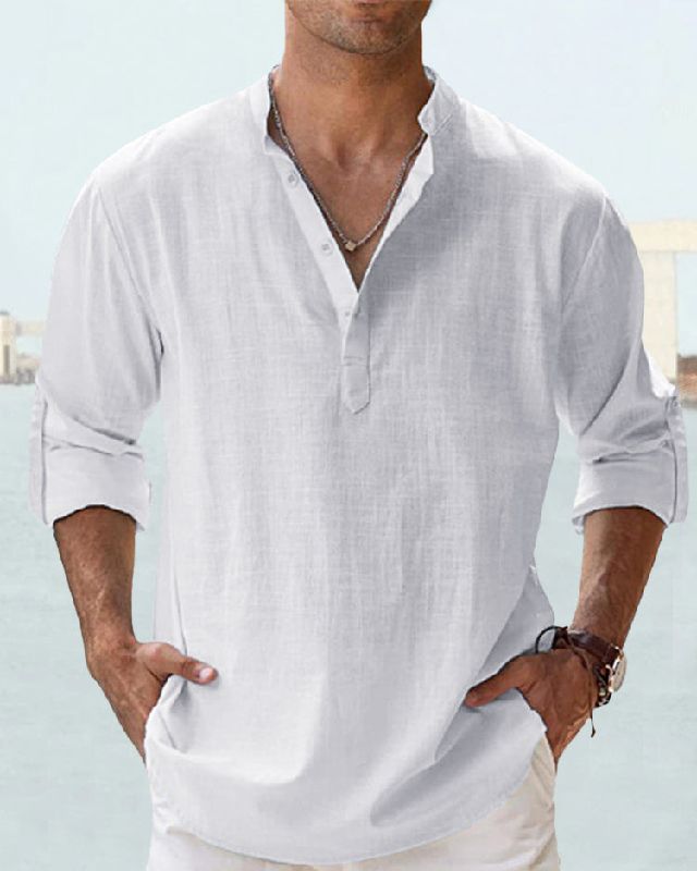👕🌴👕 【S-5XL】Męska koszula z długim rękawem wykonana z bawełny i lnu.--3976553