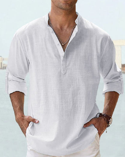 👕🌴👕 【S-5XL】Męska koszula z długim rękawem wykonana z bawełny i lnu.--3976553