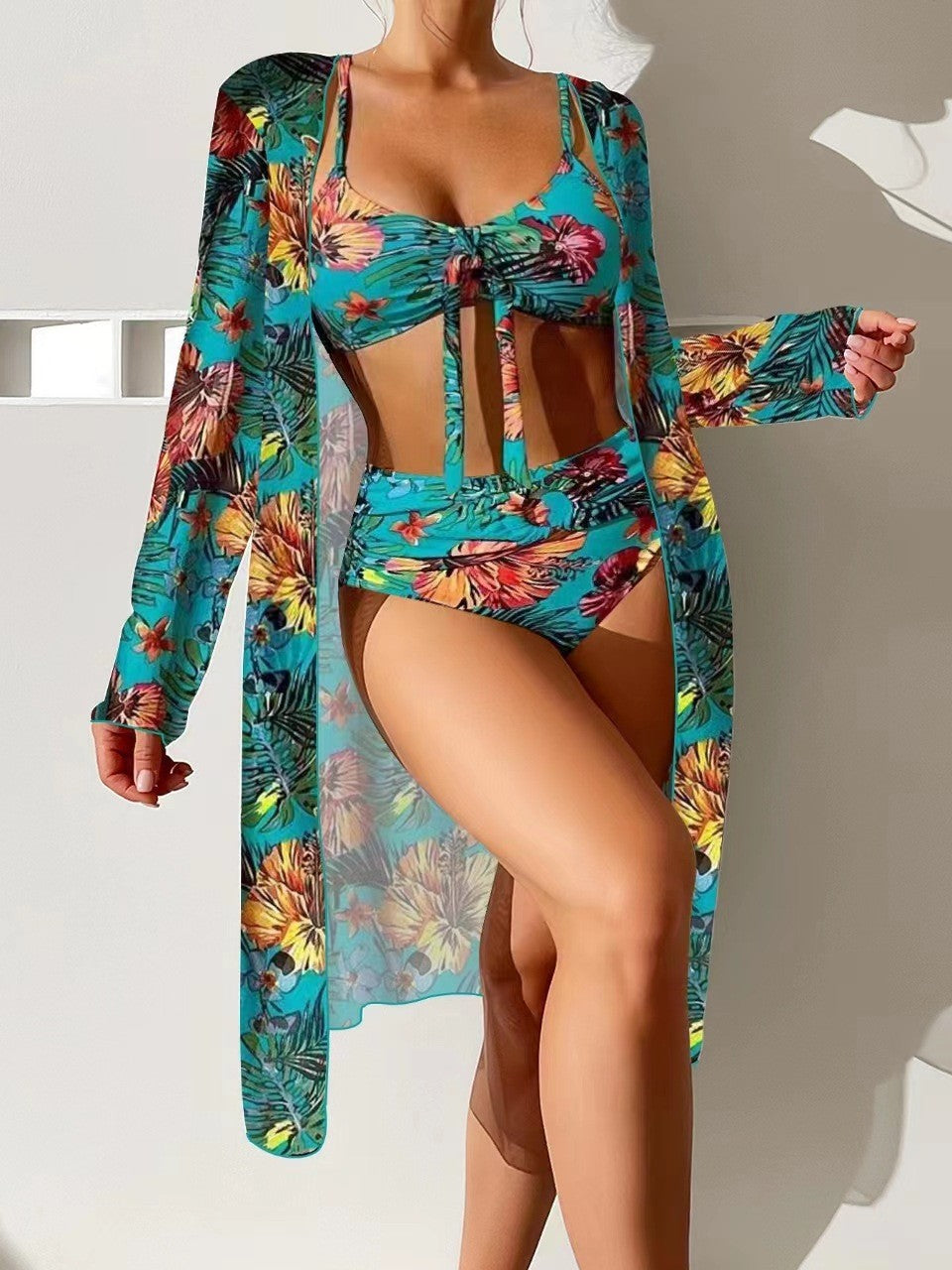 👙☀️【S-5XL】2025 Nou Set de costume de baie cu șal din trei piese