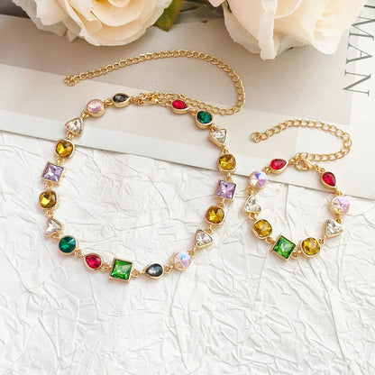 🔥【Cumpără 1, primești 1 gratuit】Set complet cu diamante în culori noi pentru primăvară și vară (colier + brățară din argint 925), design de nișă avansat și versatil