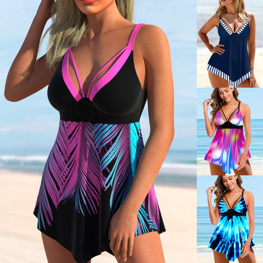 🏊‍👙【Reducere de 50% 🔥】【S-5XL】🏖️😍 Costum de baie din două piese imprimat mărime mare pentru femei, bikini plus mărime