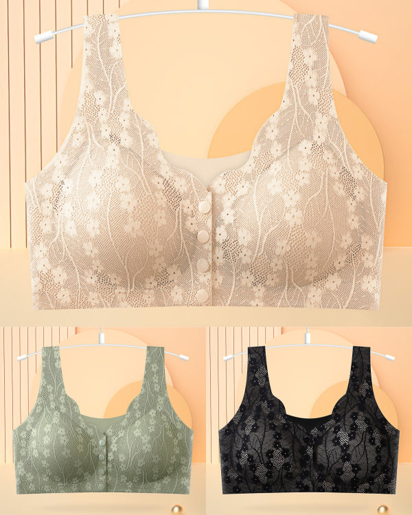 😍【3 sztuki】【40-100KG】👙Biustonosz damski bez fiszbin z koronkowym przodem, 49% zniżki