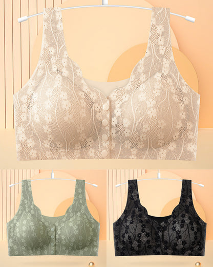 😍【3 sztuki】【40-100KG】👙Biustonosz damski bez fiszbin z koronkowym przodem, 49% zniżki