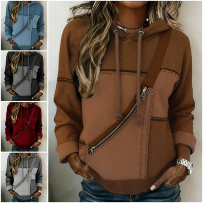 【S–5XL】Дамска блуза с дълъг ръкав, качулка и щампа