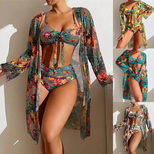 👙☀️【S-5XL】2025 Nou Set de costume de baie cu șal din trei piese