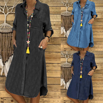 【Płatność przy odbiorze】2026 plus size ladies denim dress casual dress plain color