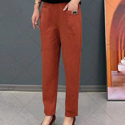 👖🔥🔥【M-6XL】Pantaloni casual de dama noi, elastici si versatili, in marimi mari, din bumbac pur3904769