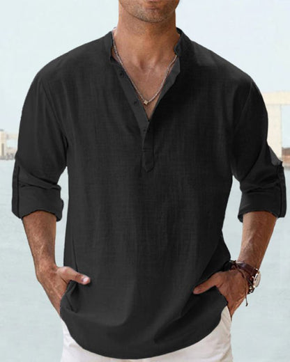 👕🌴👕 【S-5XL】Męska koszula z długim rękawem wykonana z bawełny i lnu.--3976553