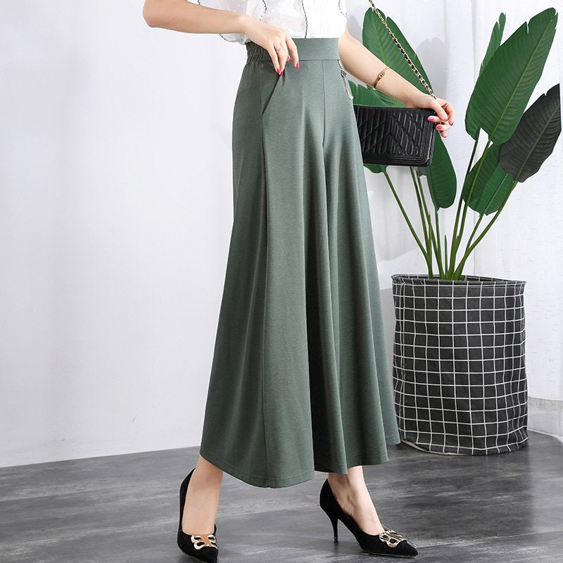 👖🌿【M-5XL】2025 Nowe damskie letnie szerokie nogawki Ice Silk Cropped Pants-3918409