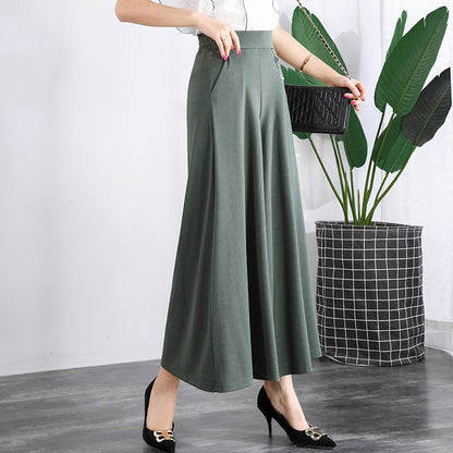 👖🌿【M-5XL】2025 Nowe damskie letnie szerokie nogawki Ice Silk Cropped Pants-3918409