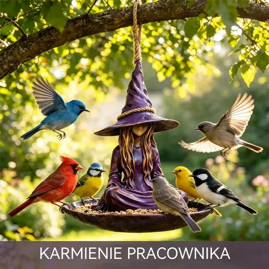 1 sztuka 109zł😍Wiszący karmnik dla ptaków „Medytująca czarownica”, kreatywna i magiczna dekoracja do ogrodu, na patio i podwórko, trwały materiał