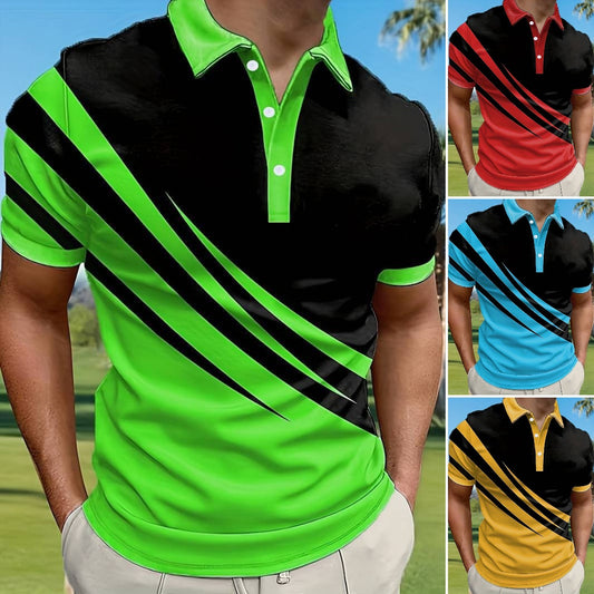 👔【S-6XL】Męska nowa letnia koszulka POLO w paski z nadrukiem 3D