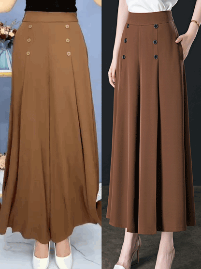 🔥Letnie luźne, lodowe jedwabie, uniwersalne i eleganckie, drapowane kuloty z szerokimi nogawkami, wyszczuplające i zakrywające krok
