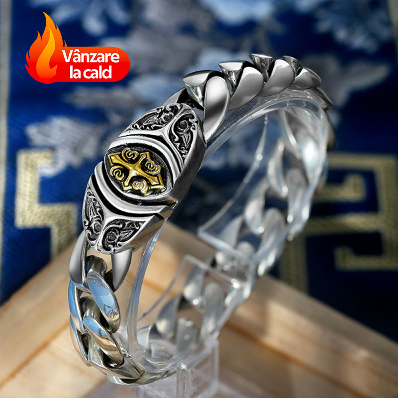 🔥【Vruća rasprodaja】🔥Muška personalizirana luksuzna retro ogrlica s širokim ravnim lancem, križem i cvijetom
