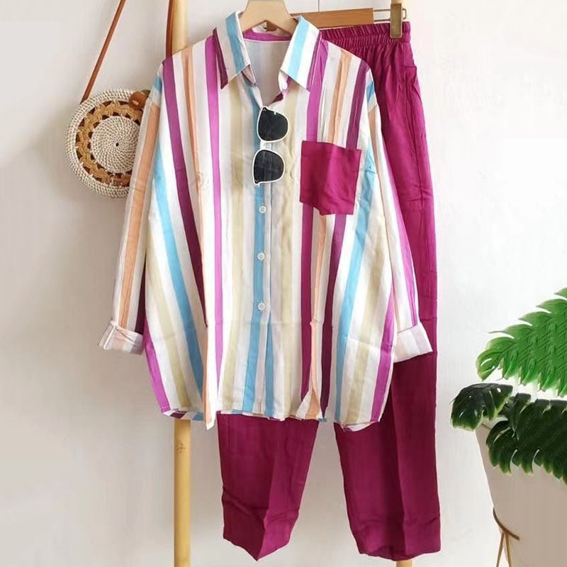 ✨👗【50%OFF】【S-5XL】 🌸Costum casual din două piese cu dungi de primăvară_3976165