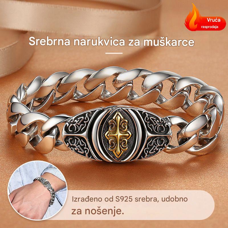 🔥【Vruća rasprodaja】🔥Muška personalizirana luksuzna retro ogrlica s širokim ravnim lancem, križem i cvijetom