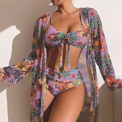 👙☀️【S-5XL】2025 Nou Set de costume de baie cu șal din trei piese