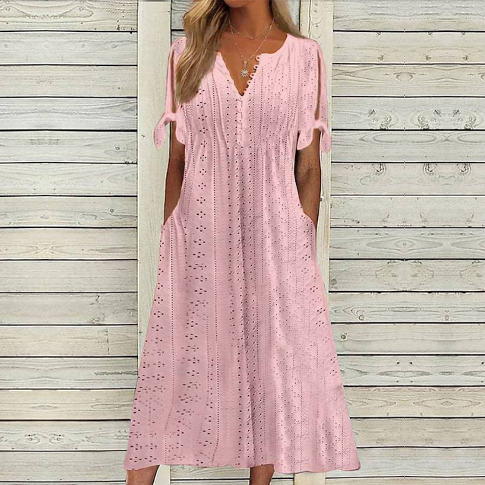 👗👗【Ofertă limitată】✨✨【S-5XL】 Rochie nouă la modă, casual, lejeră, cu talie înaltă, brodată, în culoare uni, simplă și elegantă, culoare unică