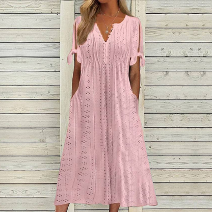 👗👗【Ofertă limitată】✨✨【S-5XL】 Rochie nouă la modă, casual, lejeră, cu talie înaltă, brodată, în culoare uni, simplă și elegantă, culoare unică