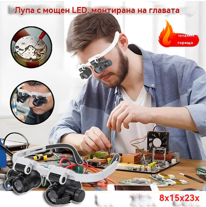 🔍Лупа с окуляри 8x, 15x и 23x с LED осветление. Подходяща за механични инструменти, ремонт на часовници, гравиране и оценка на антикварни бижута.