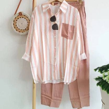 ✨👗【50%OFF】【S-5XL】 🌸Costum casual din două piese cu dungi de primăvară_3976165
