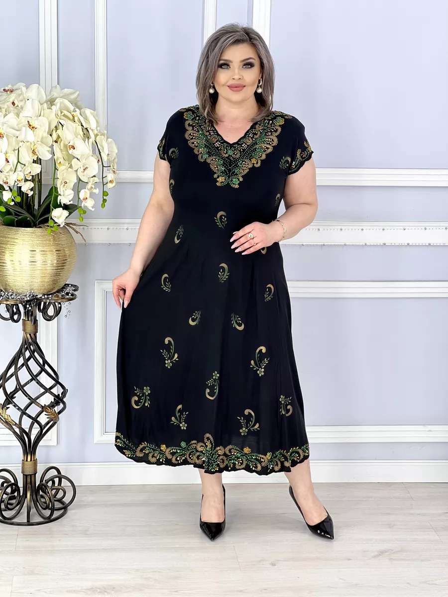 💗【Nowość】【S-5XL】💃 2025 Lato Czarna Elegancka Drukowana Haftowana Sukienka