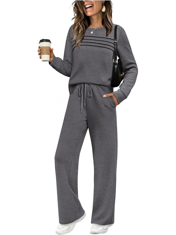 Damski, modny, sportowy zestaw na co dzień, wysokiej jakości bawełniana koszulka z długim rękawem + spodnie - E ✅️Płatność przy odbiorze