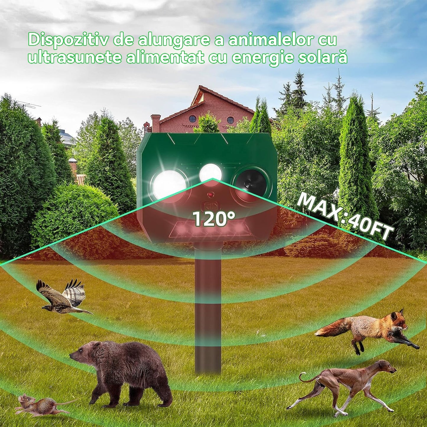【🔥Kup jeden, a drugi dostaniesz gratis】🔥Zasilany energią słoneczną zewnętrzny ultradźwiękowy odstraszacz ptaków z dwoma klaksonami i migającymi światłami