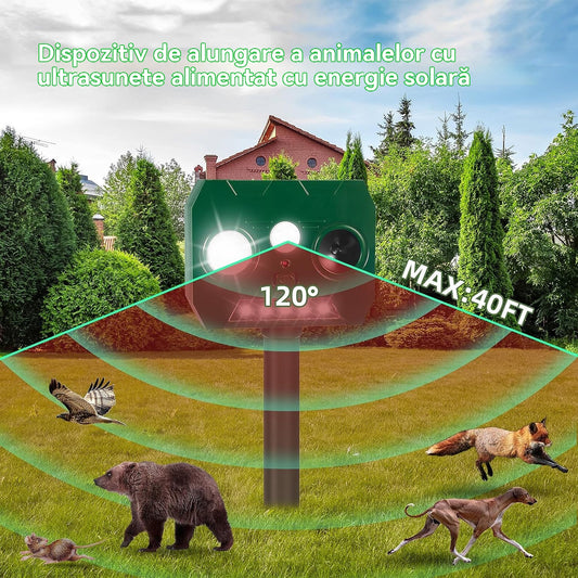 【🔥Kup jeden, a drugi dostaniesz gratis】🔥Zasilany energią słoneczną zewnętrzny ultradźwiękowy odstraszacz ptaków z dwoma klaksonami i migającymi światłami