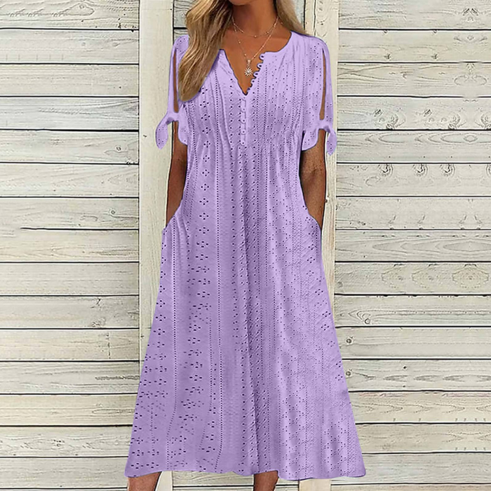 👗👗【Ofertă limitată】✨✨【S-5XL】 Rochie nouă la modă, casual, lejeră, cu talie înaltă, brodată, în culoare uni, simplă și elegantă, culoare unică